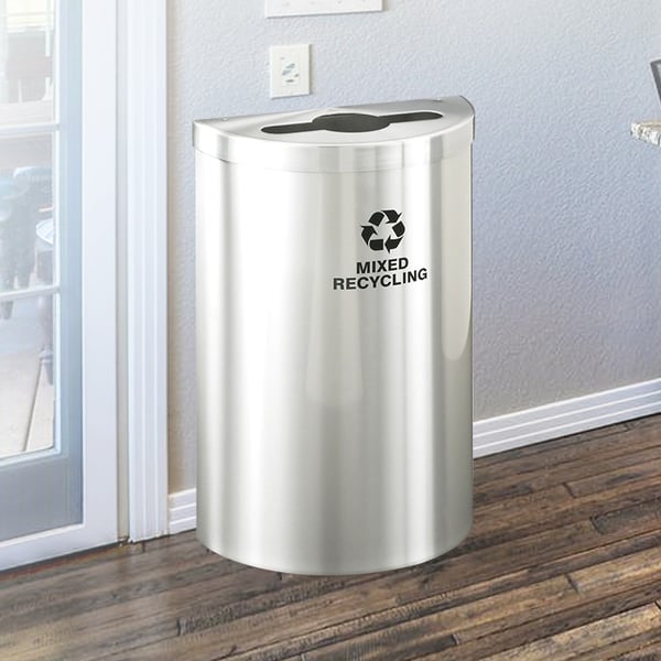 Half-Round Recycling Container in Satin Aluminum 16 Gal 